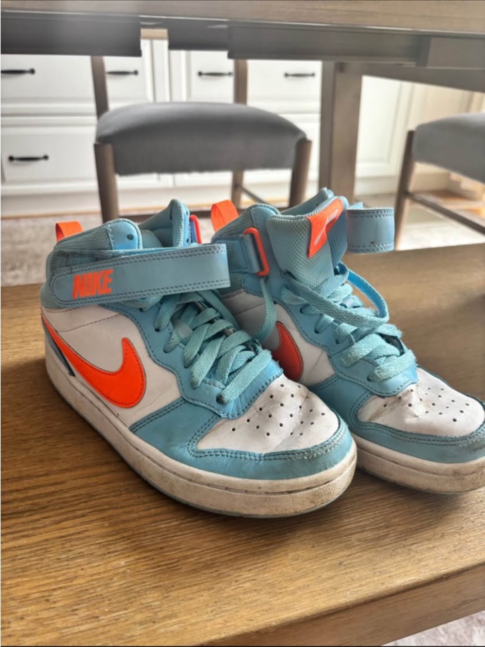 Nike Kids High-Top Sneakers in Light Blue and Orange